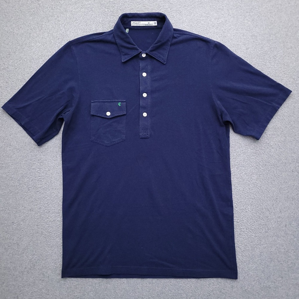 Criquet Polo Shirt Mens Medium Pima Cotton Blend Golf Performance Blue Pocket